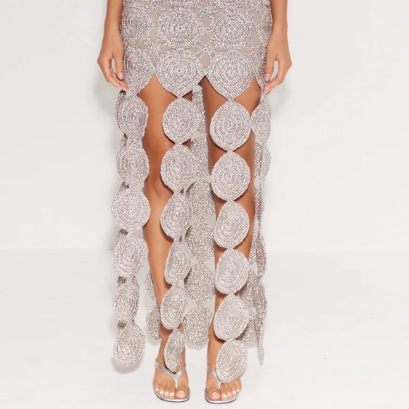 Simon Miller Beep Beep Circle Fringe Maxi Dress Silver Size Small - Picture 4 of 4